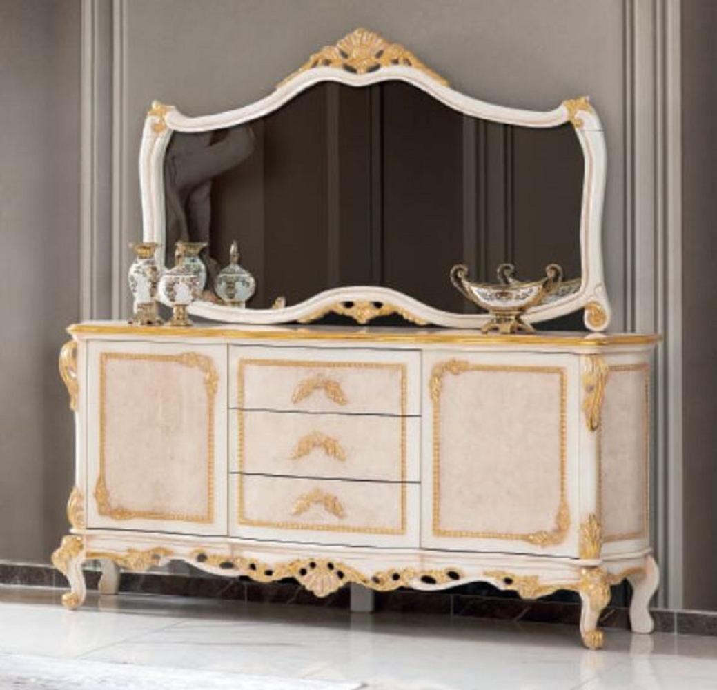 Casa Padrino Luxus Barock Möbel Set Sideboard mit Spiegel Beige / Weiß / Gold - Prunkvoller Massivholz Schrank mit elegantem Wandspiegel - Möbel im Barockstil Bild 1