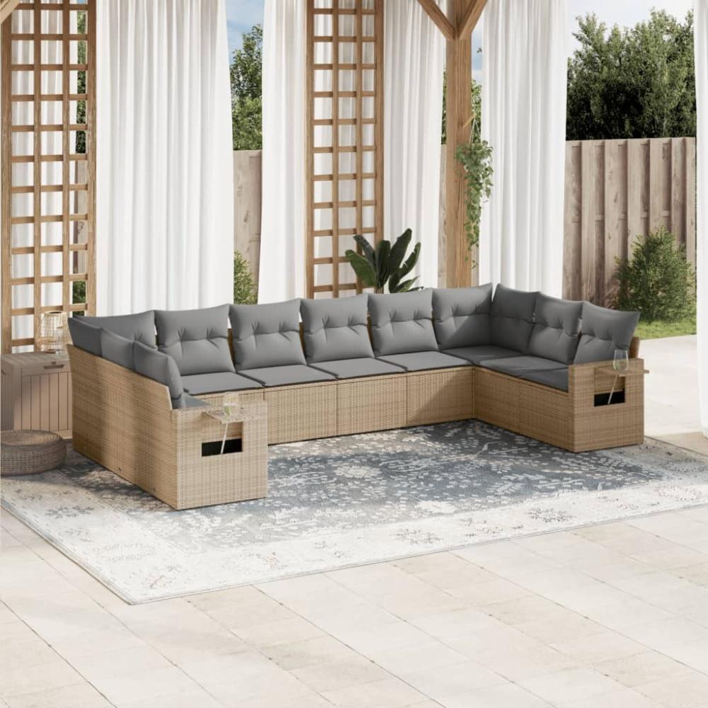 vidaXL 10-tlg. Garten-Sofagarnitur mit Kissen Beige Poly Rattan Bild 1