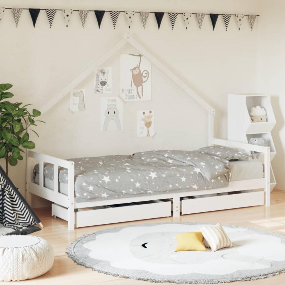 vidaXL Kinderbett mit Schubladen Weiß 90x200 cm Massivholz Kiefer Bild 1