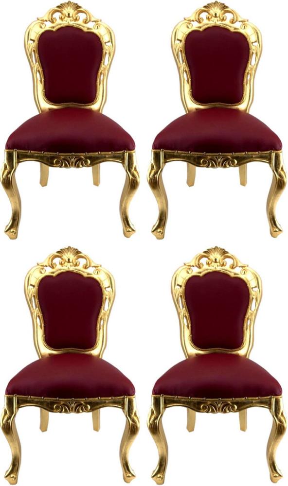 Casa Padrino Luxus Barock Esszimmerstuhl Set Bordeauxrot / Gold - 4 handgefertigte Esszimmerstühle mit Lederoptik - Barock Esszimmer Möbel Bild 1
