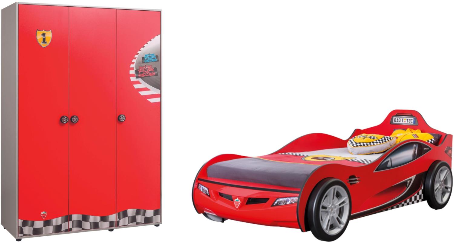 Cilek Pitstop Kinderzimmer 2-teilig mit Autobett Single in Rot Komplettzimmer ohne Matratze Bild 1