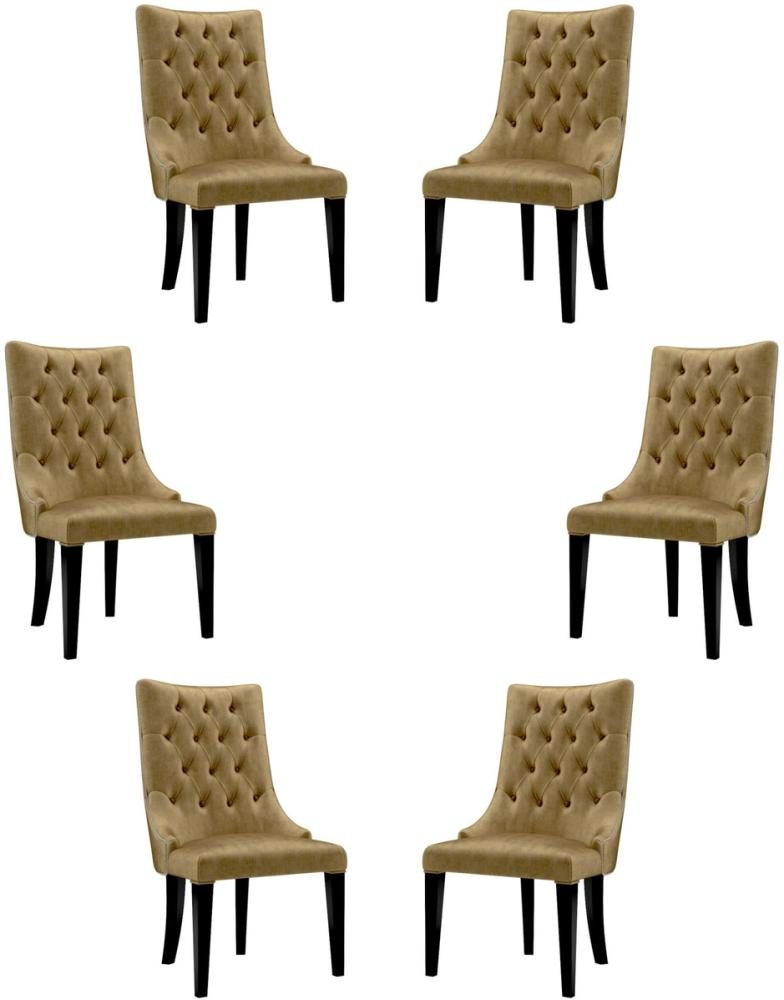 Casa Padrino Luxus Barock Esszimmer Stuhl Set Gold / Schwarz / Silber 54 x 55 x H. 110 cm - Edle Küchen Stühle mit Samtstoff - Barock Stühle 6er Set - Esszimmer Möbel Bild 1