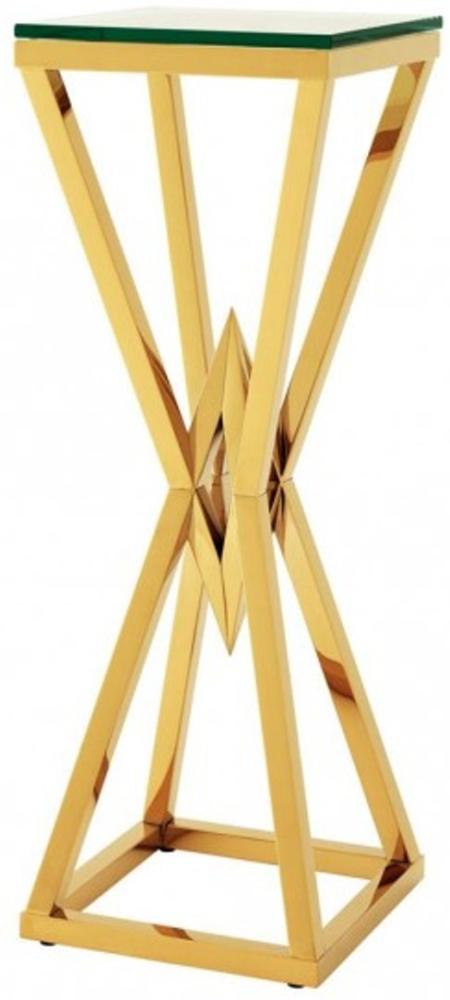 Casa Padrino Luxus Beistelltisch / Säule Edelstahl Gold Finish 35 x 35 x H 101 cm - Tisch Möbel Bild 1