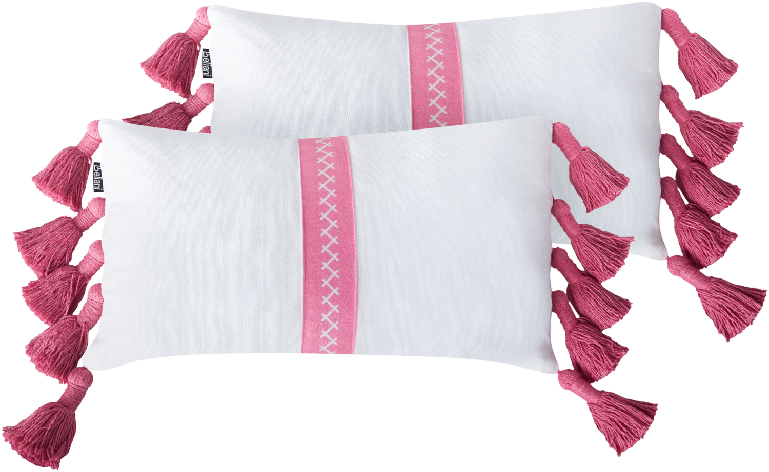 Dekokissen Baumwolle weiß rosa mit Quasten 30 x 50 cm 2er Set LOVELY Bild 1