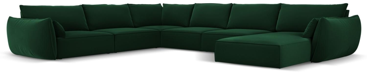 Micadoni 8-Sitzer Samtstoff Panorama Ecke links Sofa Kaelle | Bezug Bottle Green | Beinfarbe Black Plastic Bild 1