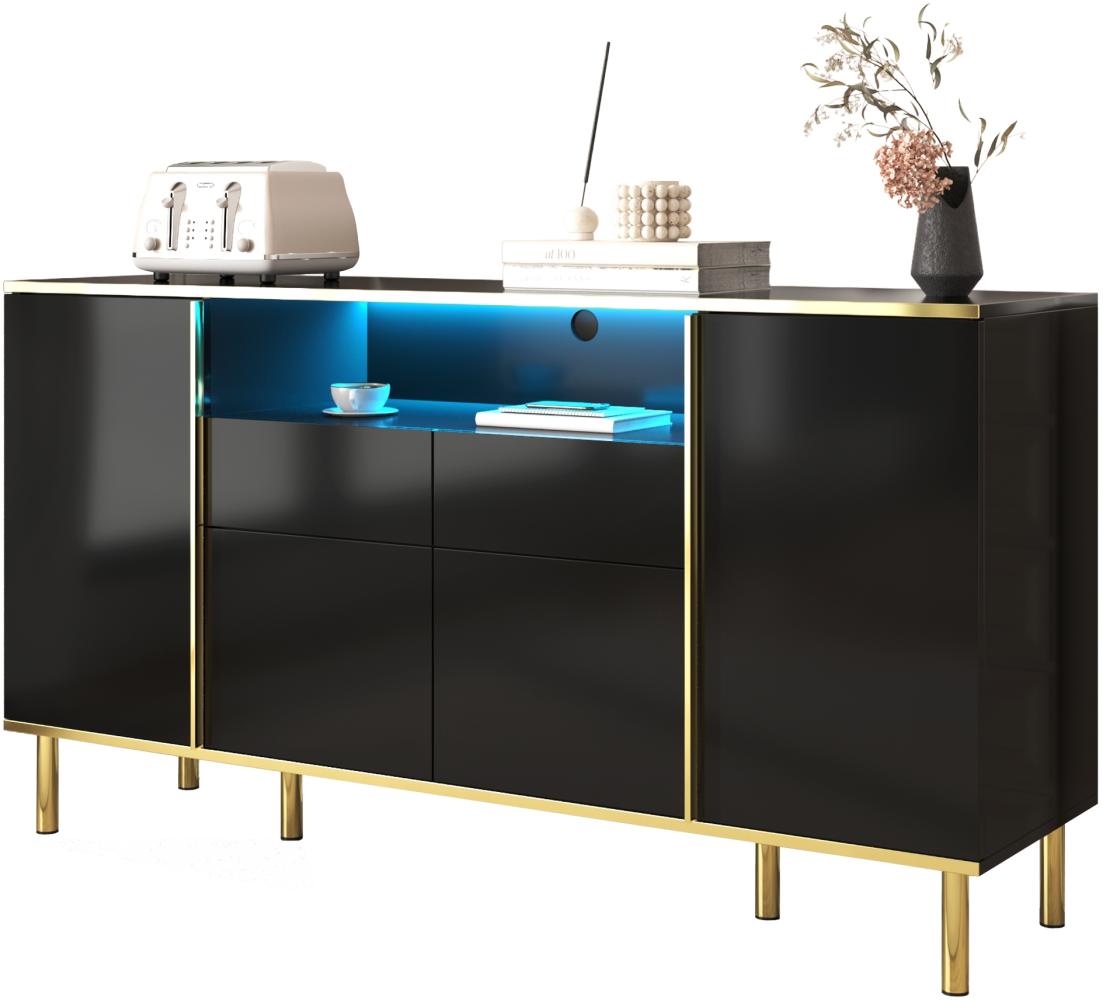 Merax Sideboard, hochglanz mit LED, Kommode mit goldenen Rahmen, Anrichte, Breite 150cm Bild 1