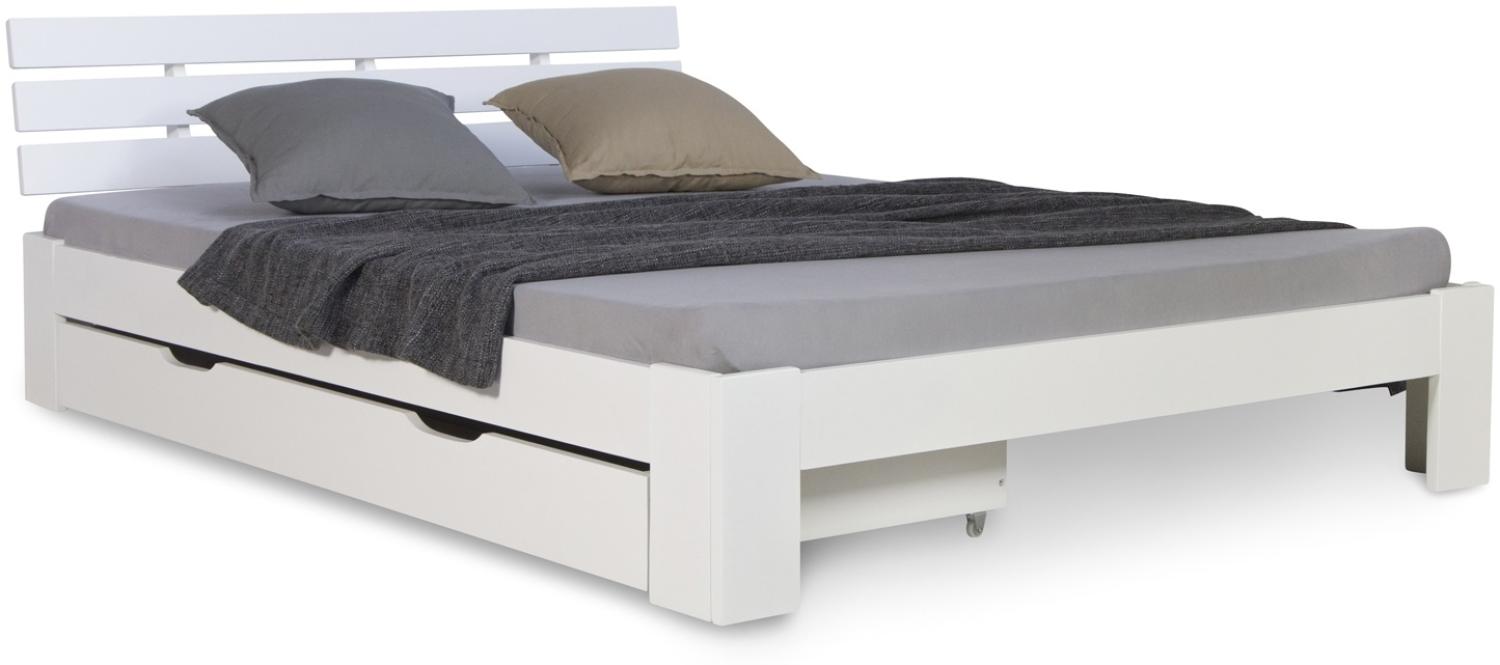Doppelbett mit Bettkasten 140x200 cm Lattenrost Bett Weiß Holzbett Bettgestell Futonbett Bild 1