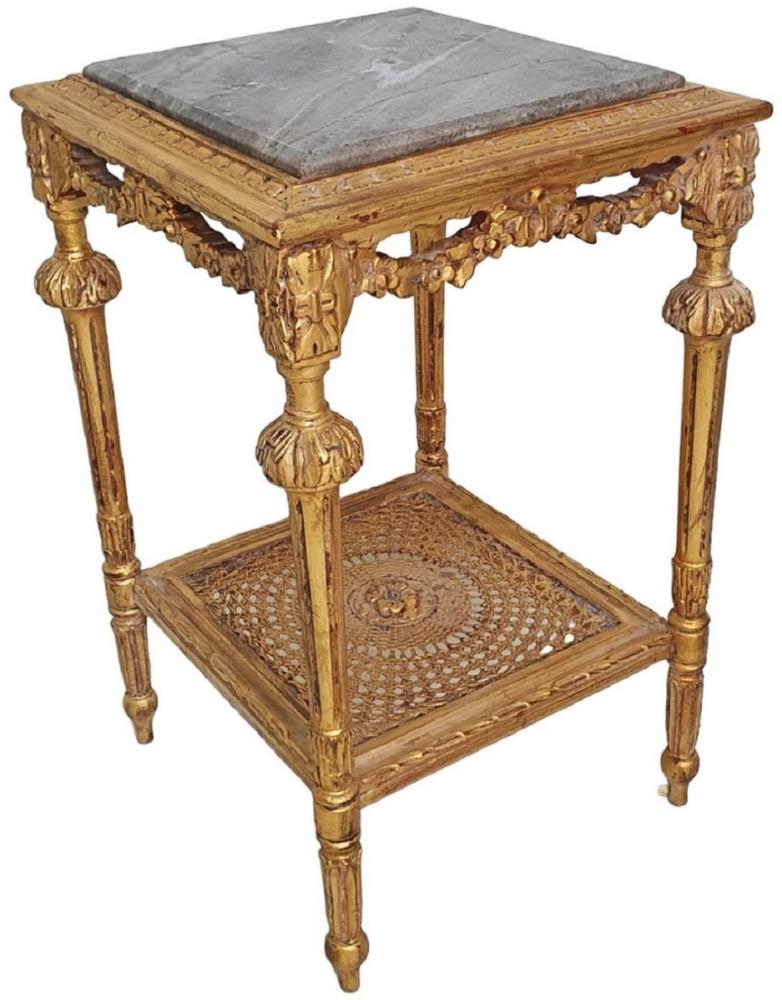 Casa Padrino Barock Beistelltisch Antik Gold / Grau - Prunkvoller Antik Stil Massivholz Tisch mit Marmorplatte - Wohnzimmer Möbel im Barockstil - Barock Möbel Bild 1