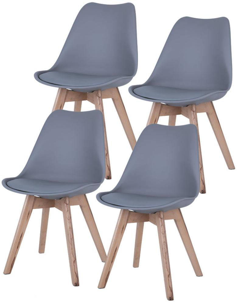 4er Set Stühle, Holz natur, grau, Sitzpolster, H 82 cm Bild 1