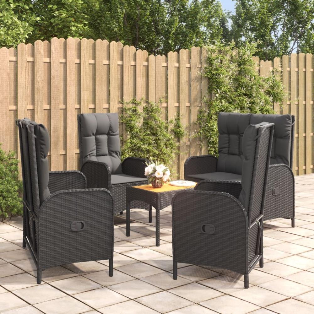 vidaXL 5-tlg. Garten-Essgruppe mit Kissen Schwarz Poly Rattan Bild 1