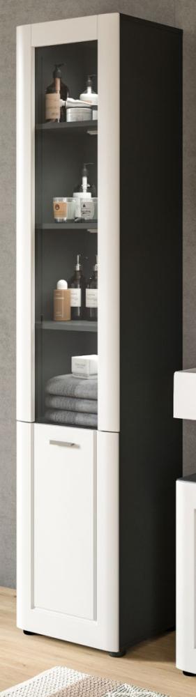 Badezimmer Hochschrank Lejan in weiß matt und grau 40 x 188 cm Bild 1