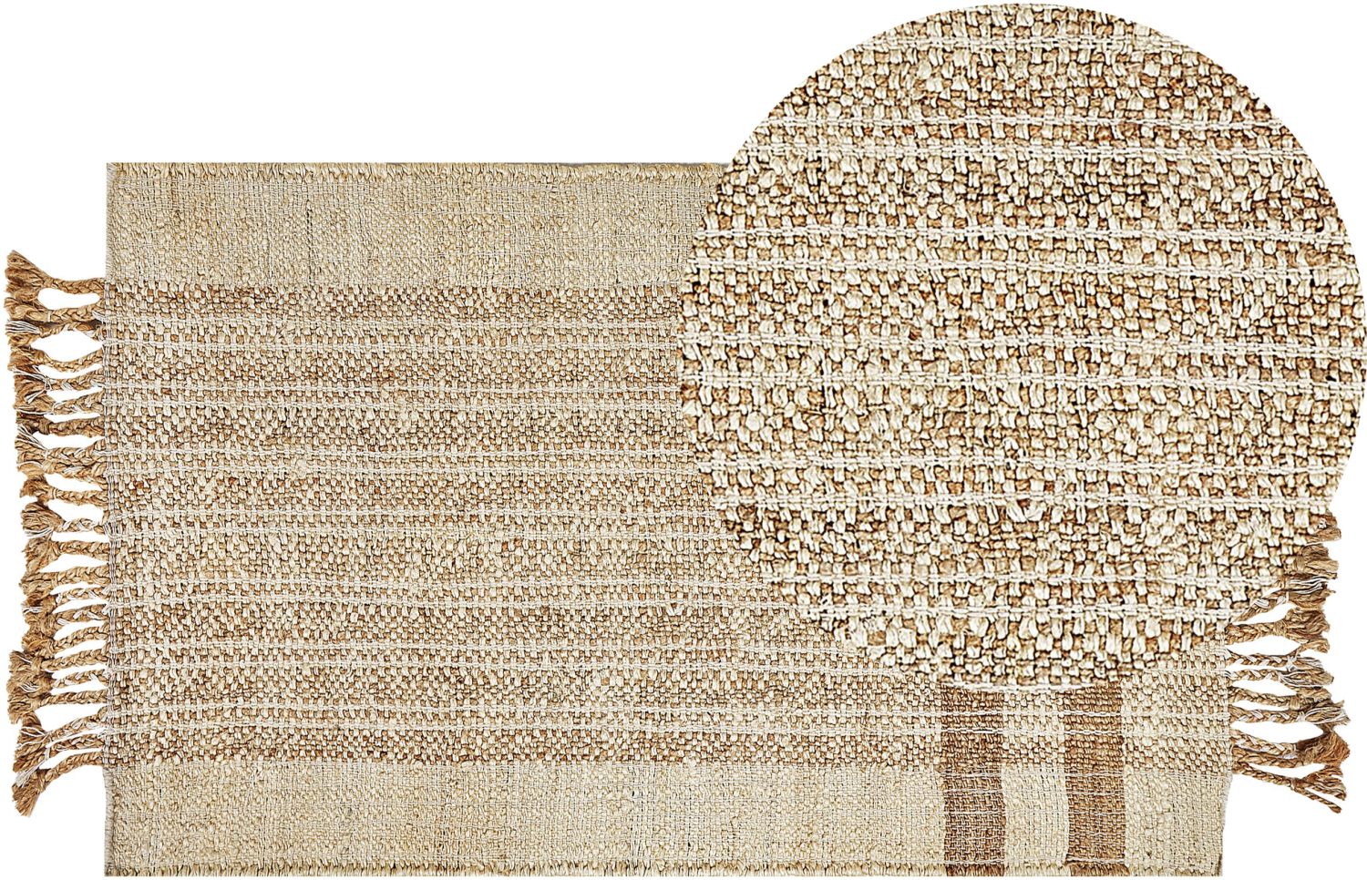 Teppich Jute sandbeige 80 x 150 cm geometrisches Muster Kurzflor ORTAOBA Bild 1