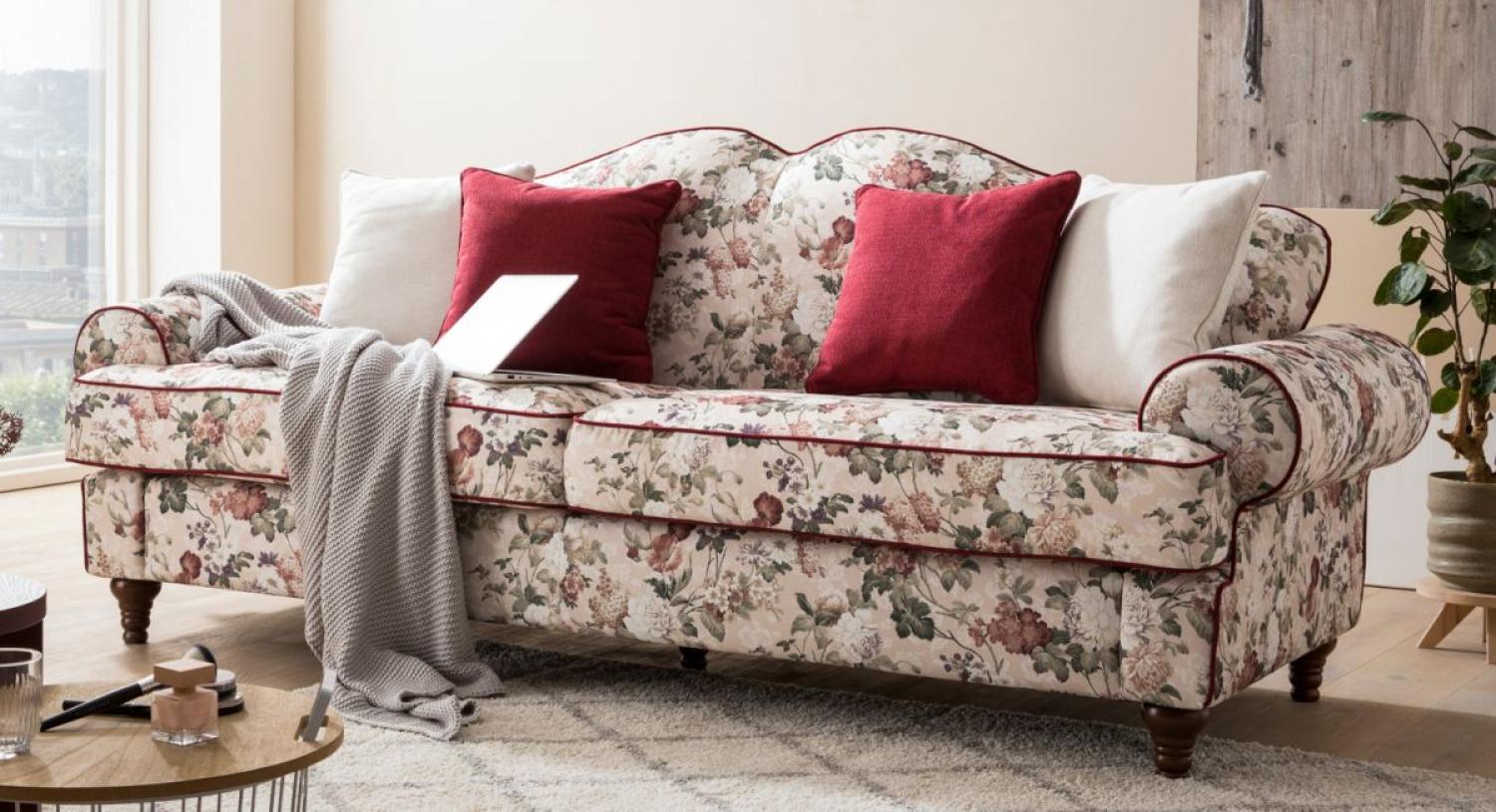 Sofa 3,5-Sitzer Elita in creme Landhaus Blumen 228 cm Bild 1