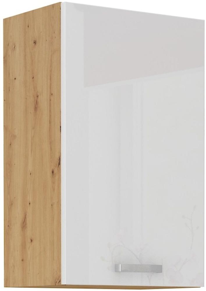 Hängeschrank 50 cm Eiche Artisan + Weiß Hochglanz Küchenzeile Küchenblock Küche Bild 1