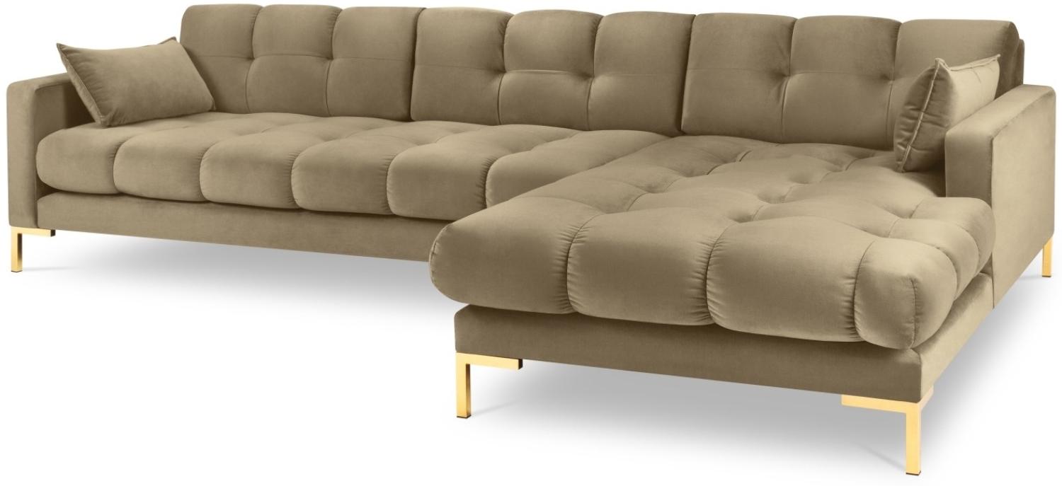 Micadoni 5-Sitzer Samtstoff Ecke rechts Sofa Mamaia | Bezug Beige | Beinfarbe Gold Metal Bild 1