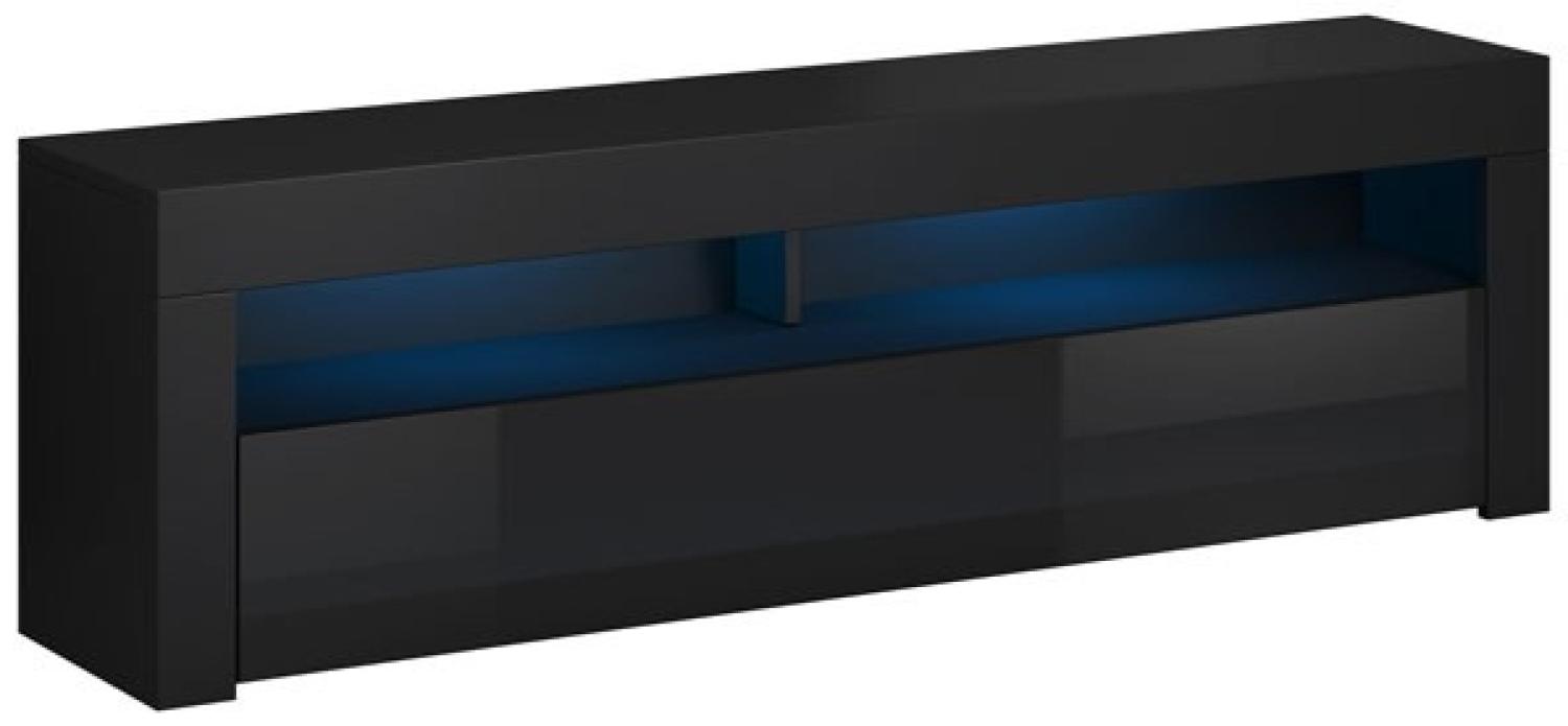 Lowboard "Mex" TV-Unterschrank 160 cm schwarz Hochglanz inklusive LED Bild 1