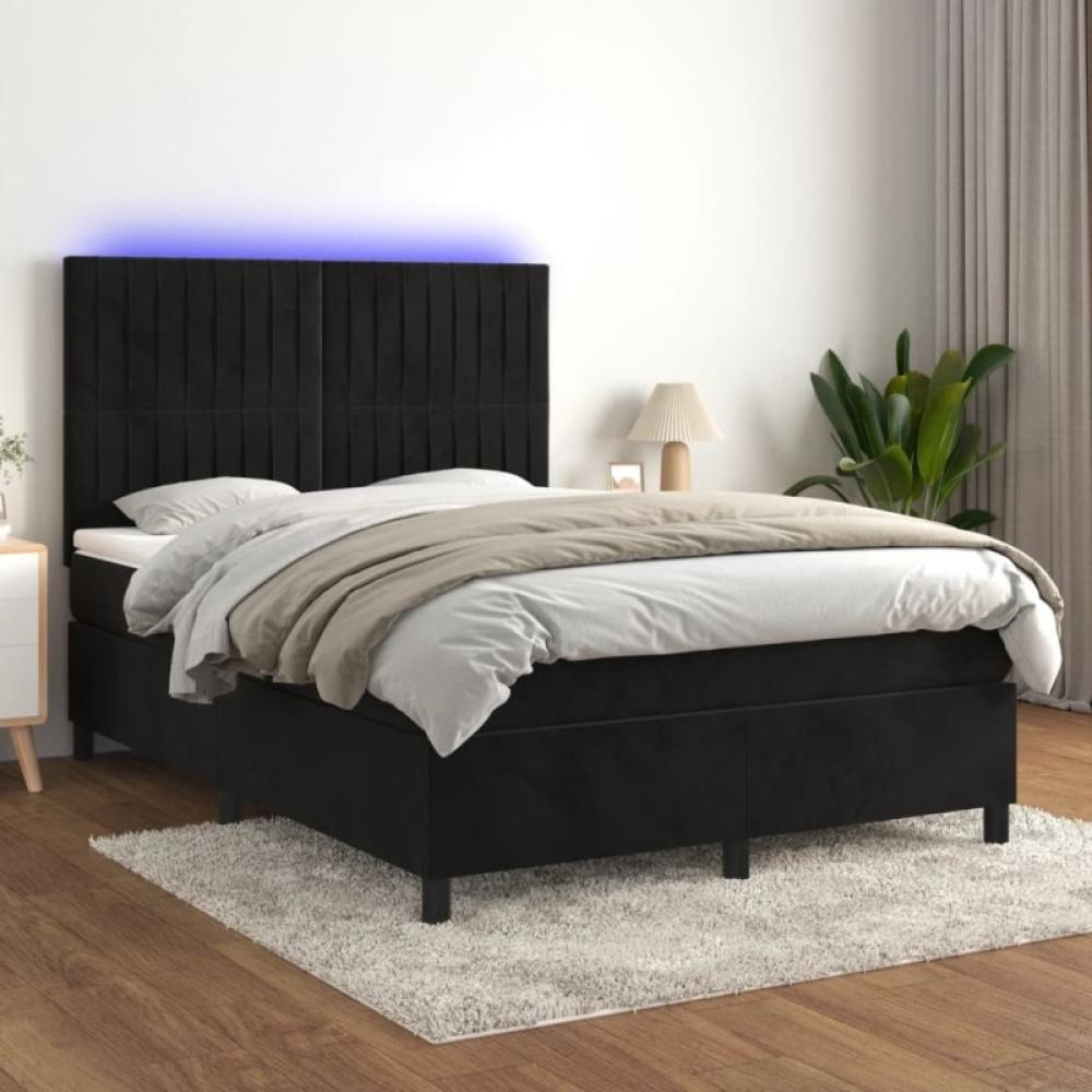 Boxspringbett mit Matratze & LED Schwarz 140x200 cm Samt (Farbe: Schwarz) Bild 1