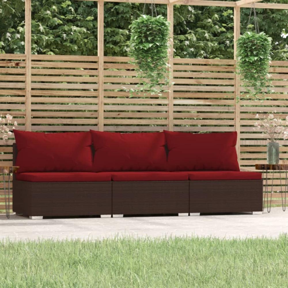 vidaXL 3-Sitzer-Sofa mit Kissen Braun Poly Rattan Bild 1
