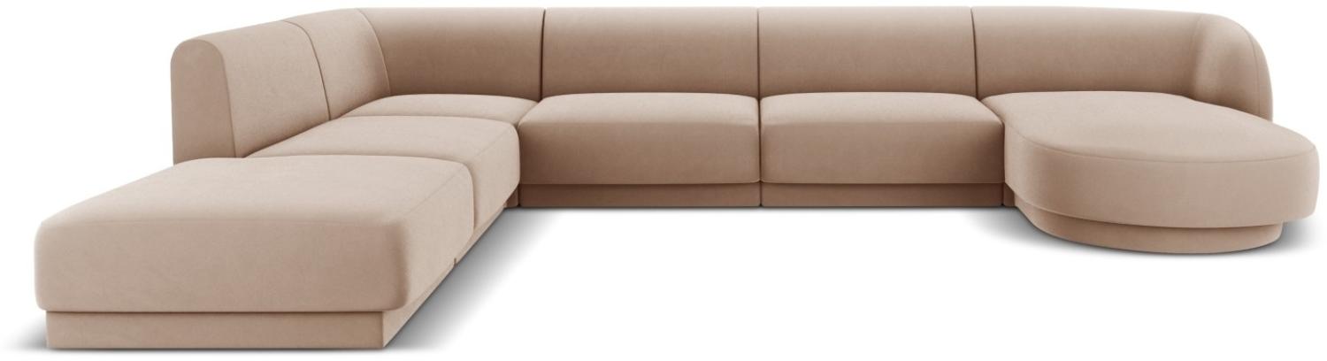 Micadoni 6-Sitzer Samtstoff Panorama Ecke links Sofa Miley | Bezug Cappuccino | Beinfarbe Black Plastic Bild 1