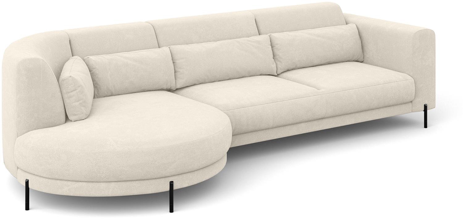 MEBLINI Ecksofa mit Kissen und Metallbeinen - Abgerundetes Sofa - Couch L-Form - Eckcouch - Wohnlandschaft - BOBBY - 319x159x89cm Links - Creme Samt Bild 1