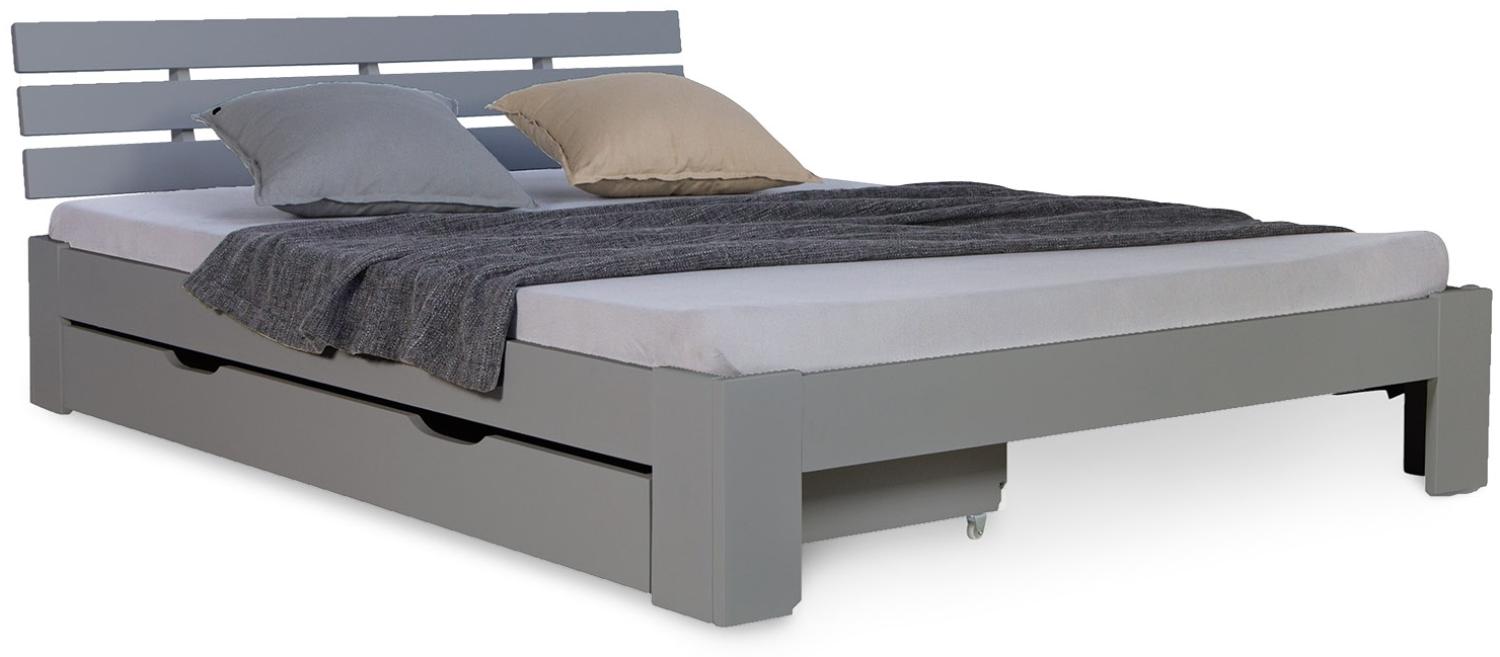 Doppelbett mit Bettkasten 140x200 cm Lattenrost Bett Grau Holzbett Bettgestell Futonbett Bild 1