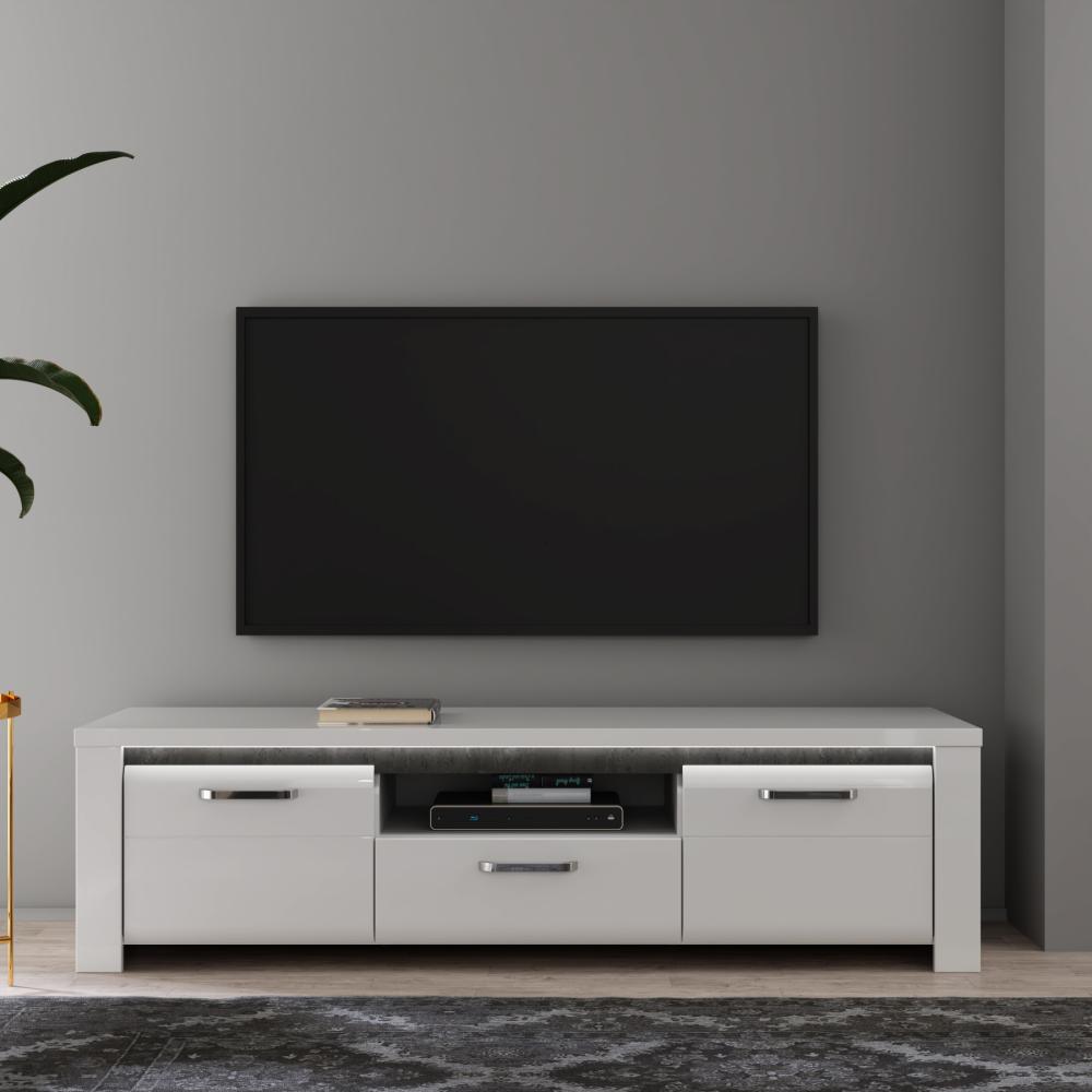 FORTE Brugia TV-Unterschrank mit LED Beleuchtung, Holzwerkstoff, Grau/Weiß, 161,1 x 43,9 x 52,7 cm Bild 1