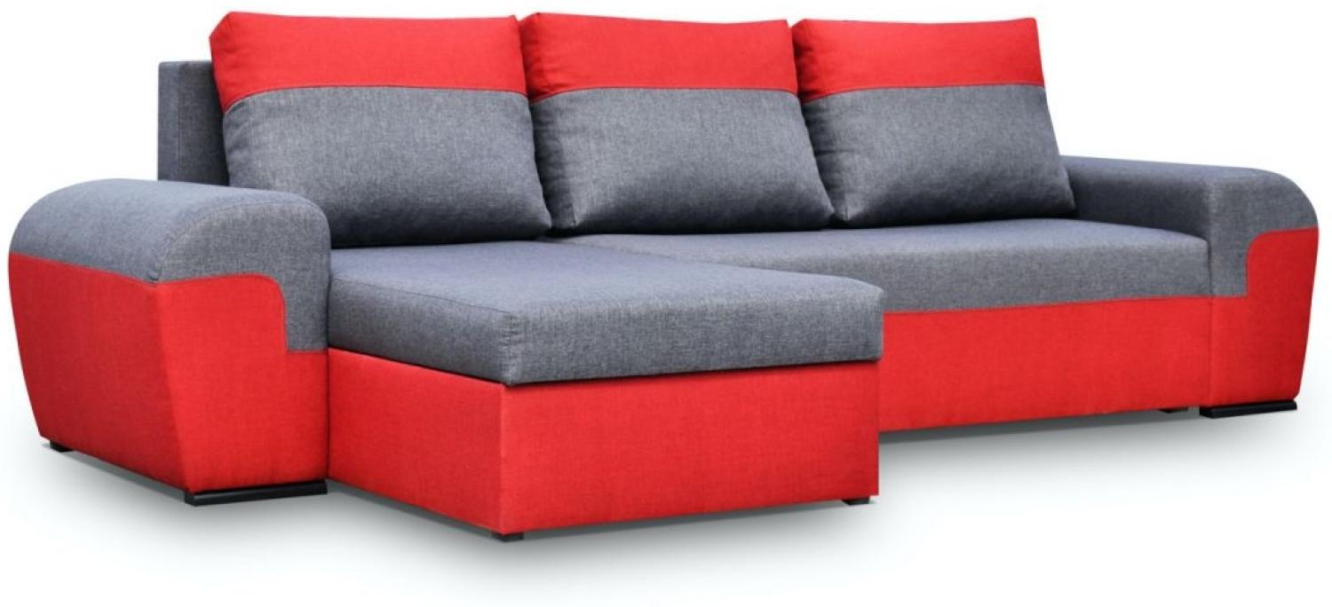 Ecksofa Sofa PAROS mit Schlaffunktion Rot-Grau Ottomane Links Bild 1