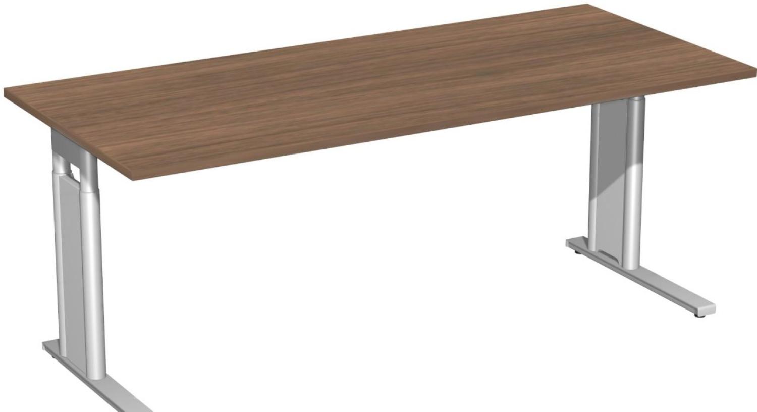 Schreibtisch 'C Fuß Pro' höhenverstellbar, 180x80cm, Nussbaum / Silber Bild 1