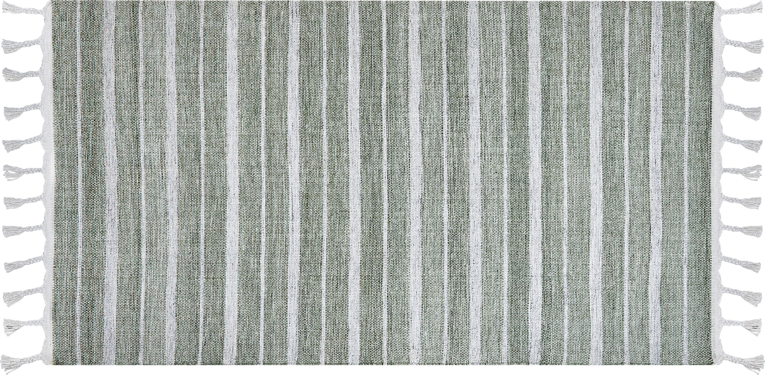 Outdoor Teppich dunkelgrün weiß 80 x 150 cm Streifenmuster Kurzflor BADEMLI Bild 1