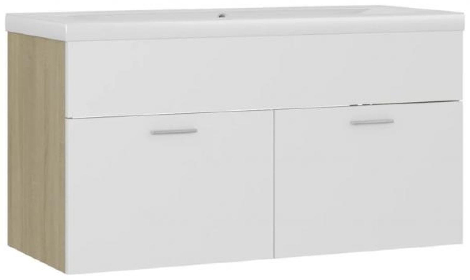 vidaXL Waschbeckenunterschrank mit Einbaubecken Weiß und Sonoma-Eiche [3070843] Bild 1
