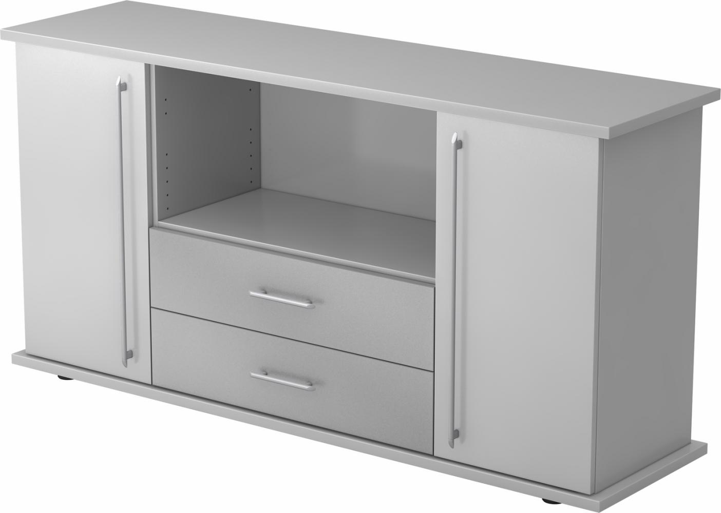 bümö® Sideboard mit Türen, Schubladen und Relinggriffen in grau Bild 1