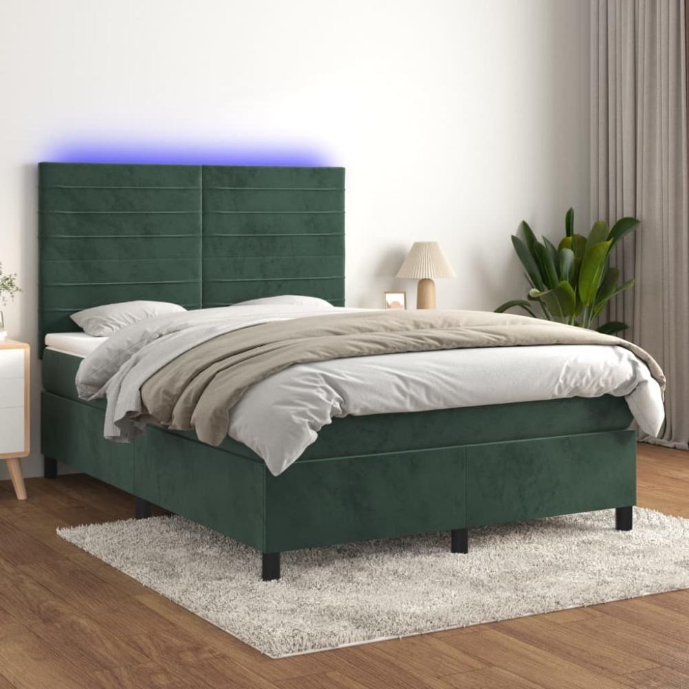 Boxspringbett mit Matratze & LED Dunkelgrün 140x190 cm Samt 3136182 Bild 1