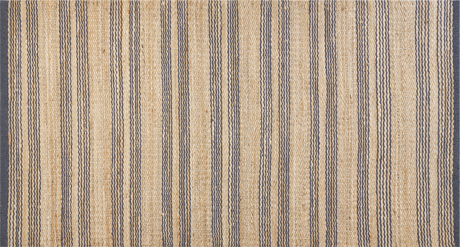 Teppich Jute beige grau 80 x 150 cm Streifenmuster Kurzflor zweiseitig BUDHO Bild 1