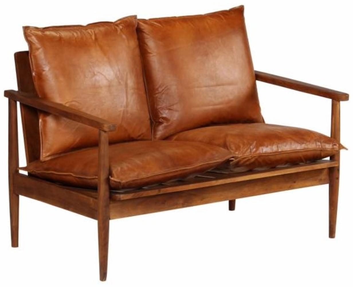vidaXL 2-Sitzer-Sofa Leder mit Akazienholz Braun Bild 1