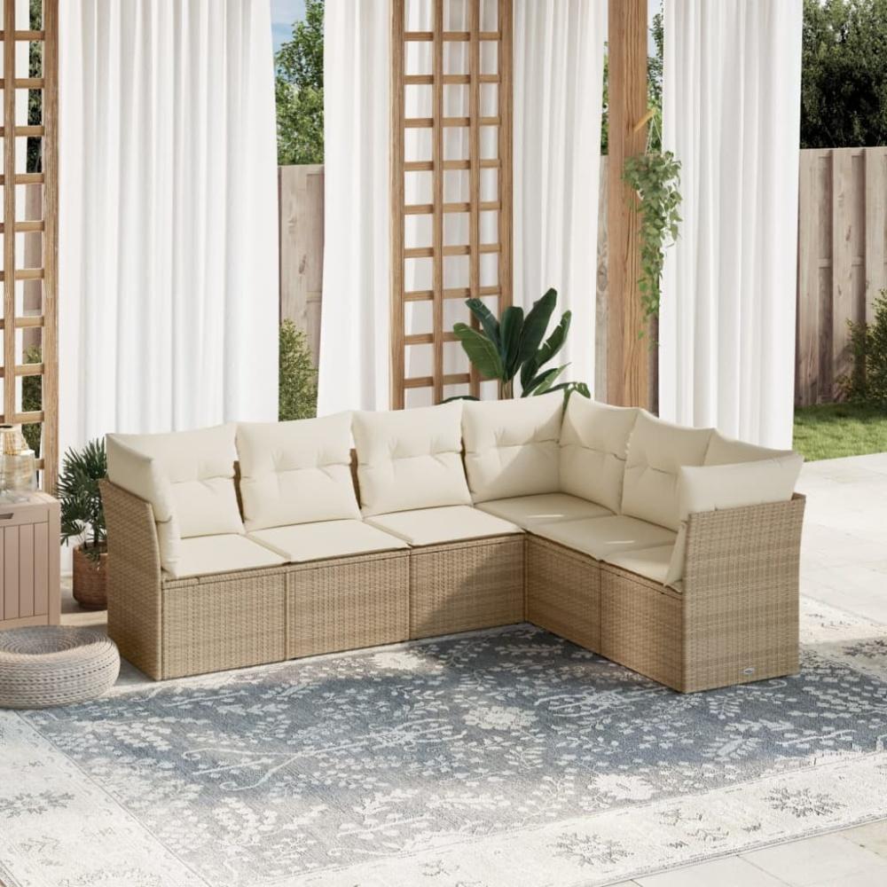 vidaXL 6-tlg. Garten-Sofagarnitur mit Kissen Beige Poly Rattan Bild 1