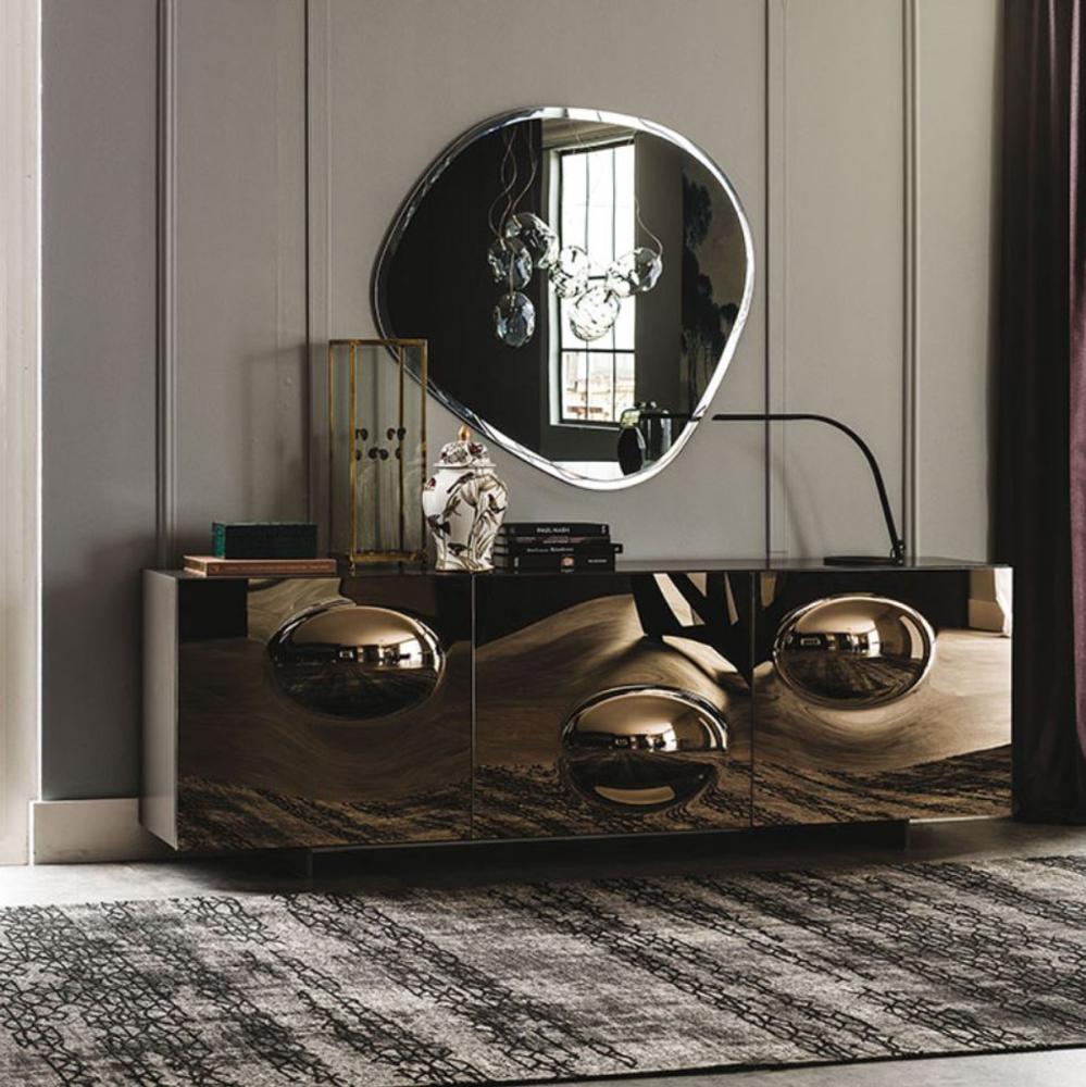 Casa Padrino Luxus Designer Sideboard Graphit Matt / Bronzefarben 200 x 50 x H. 73 cm - Moderner Massivholz Schrank mit 3 verspiegelten Türen - Luxus Möbel Bild 1