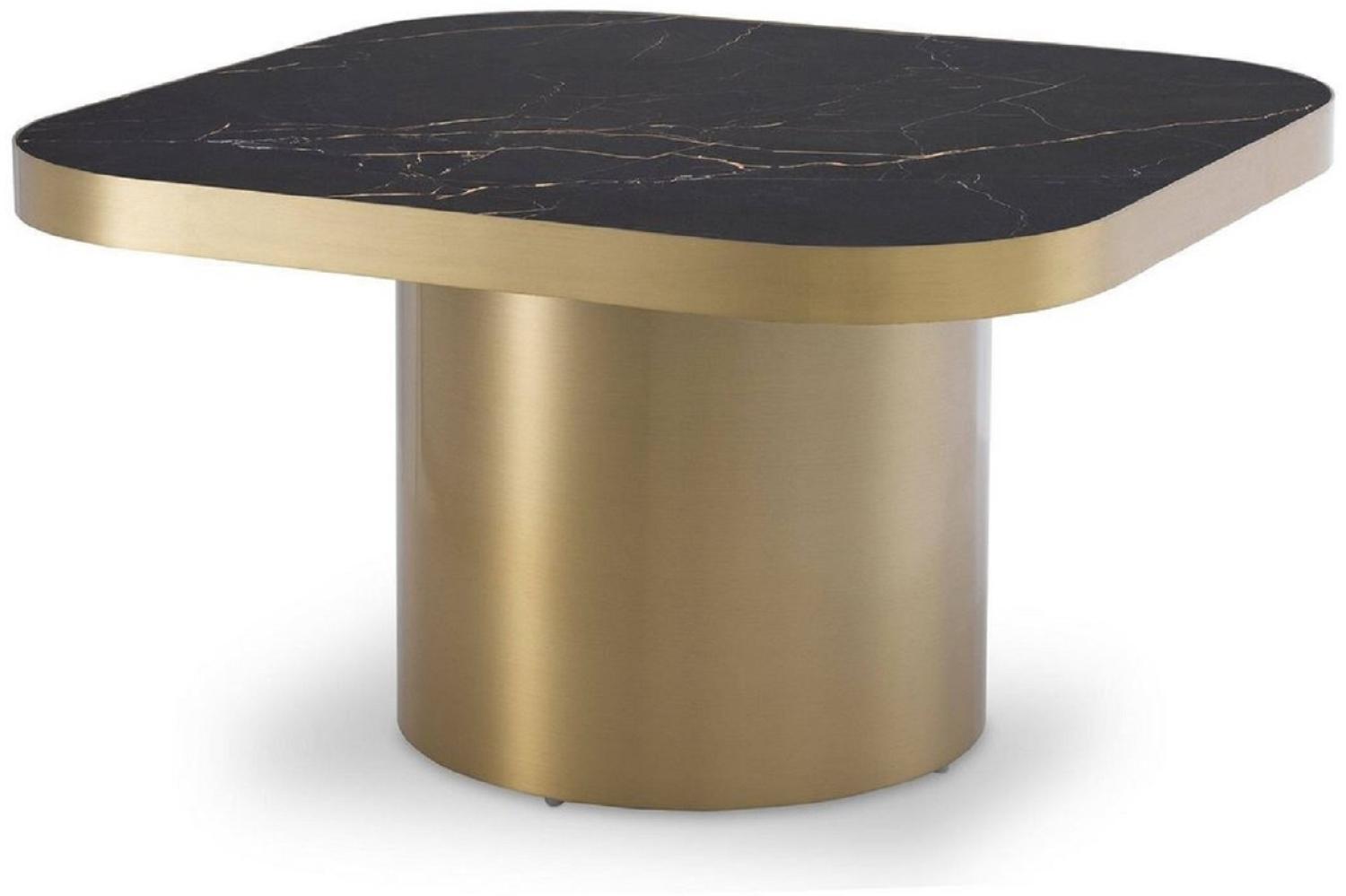 Casa Padrino Luxus Beistelltisch Schwarz / Messingfarben 64 x 64 x H. 37,5 cm - Quadratischer Edelstahl Tisch mit Keramikplatte - Wohnzimmer Möbel - Luxus Möbel Bild 1
