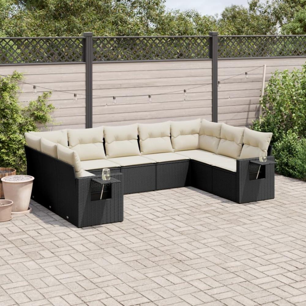 vidaXL 9-tlg. Garten-Sofagarnitur mit Kissen Schwarz Poly Rattan Bild 1