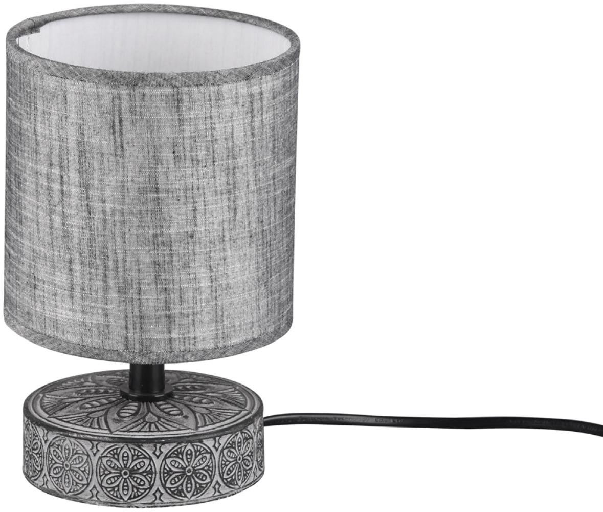 Moderne LED Keramik Tischleuchte Stofflampenschirm in Grau, Ø13cm, Höhe 20cm Bild 1