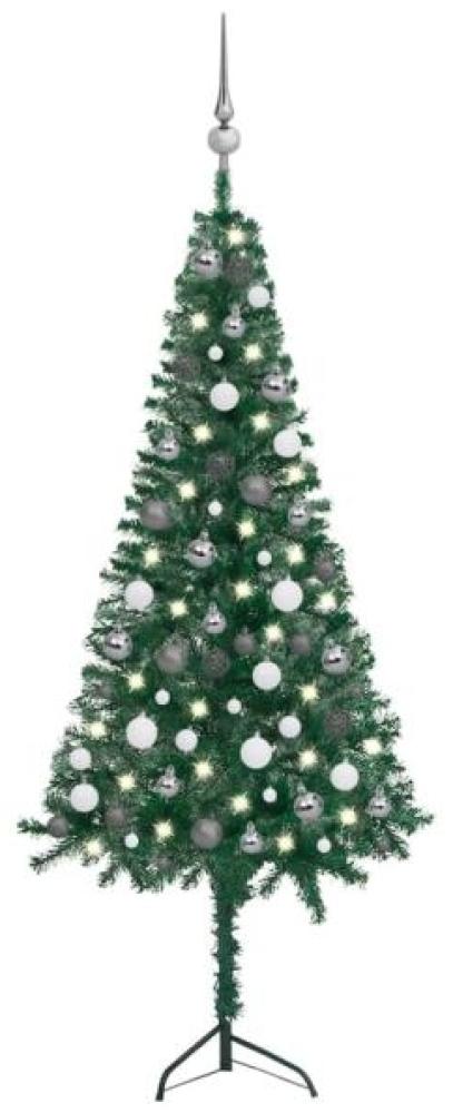 vidaXL Künstlicher Eck-Weihnachtsbaum LEDs & Kugeln Grün 150 cm PVC, Mit Beleuchtung [3077963] Bild 1