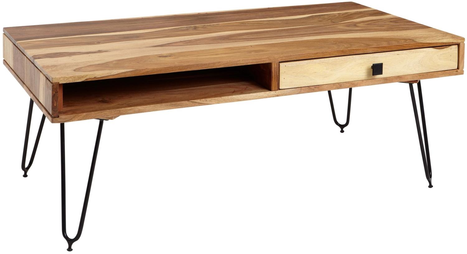 KADIMA DESIGN Couchtisch BALU Massivholz - Handgefertigt, mit Schubfächern und Metallfüßen. Farbe: Beige Bild 1