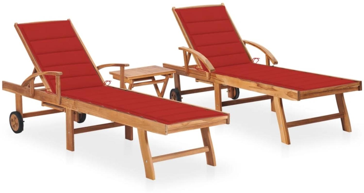 vidaXL Sonnenliegen 2 Stk. mit Tisch und Auflagen Massivholz Teak 3073177 Bild 1