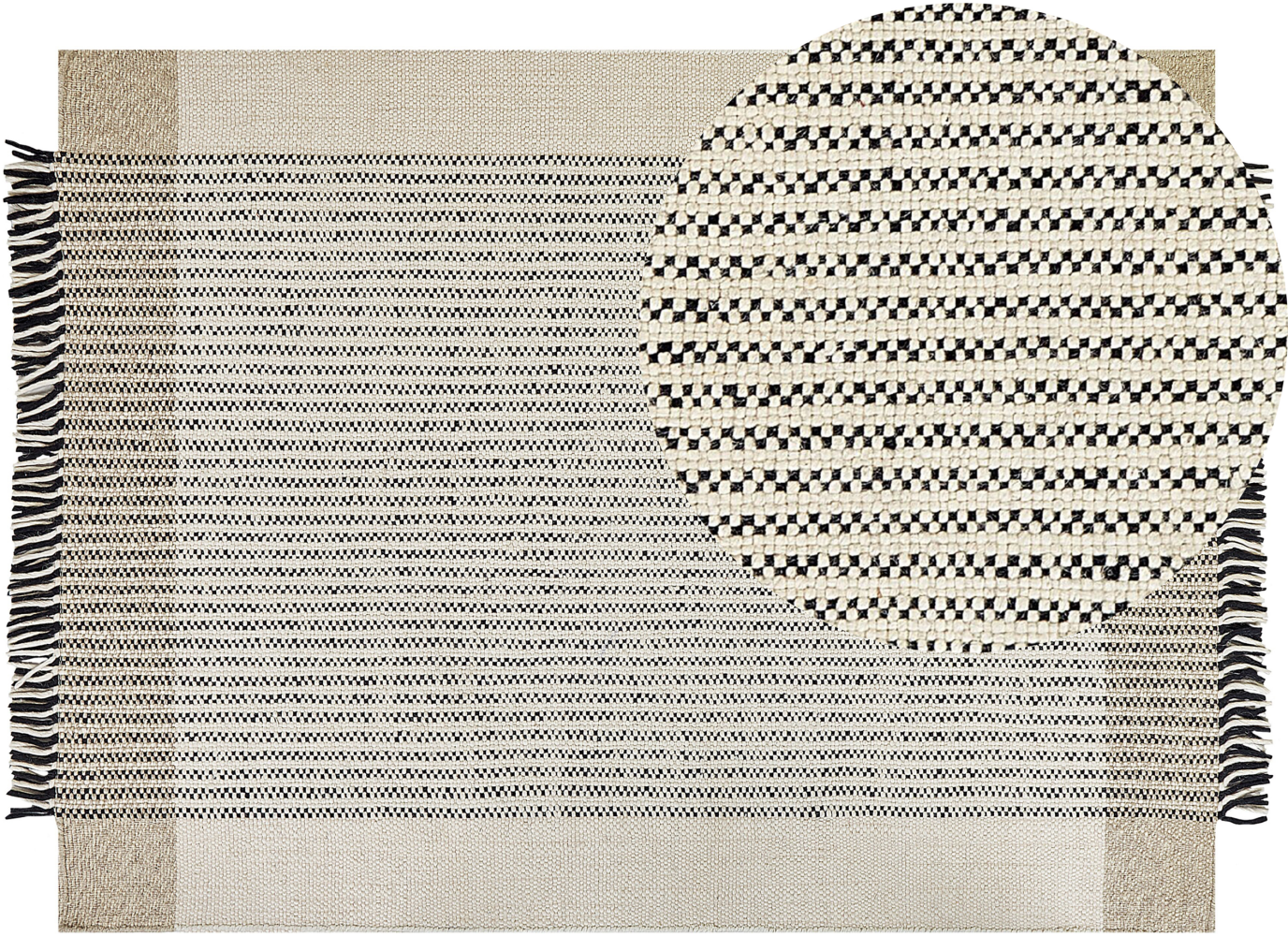 Teppich Wolle beige schwarz 160 x 230 cm Kurzflor DIVARLI Bild 1