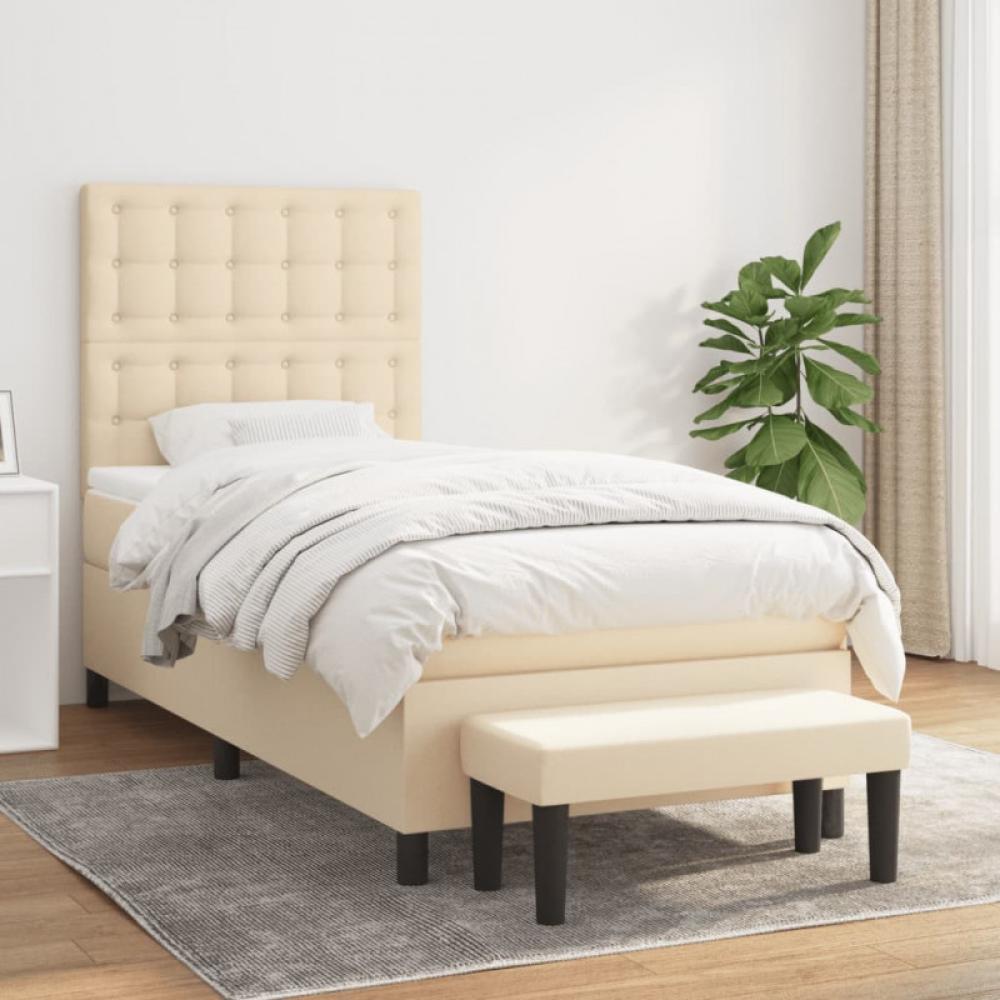 vidaXL Boxspringbett mit Matratze Creme 90x190 cm Stoff Bild 1