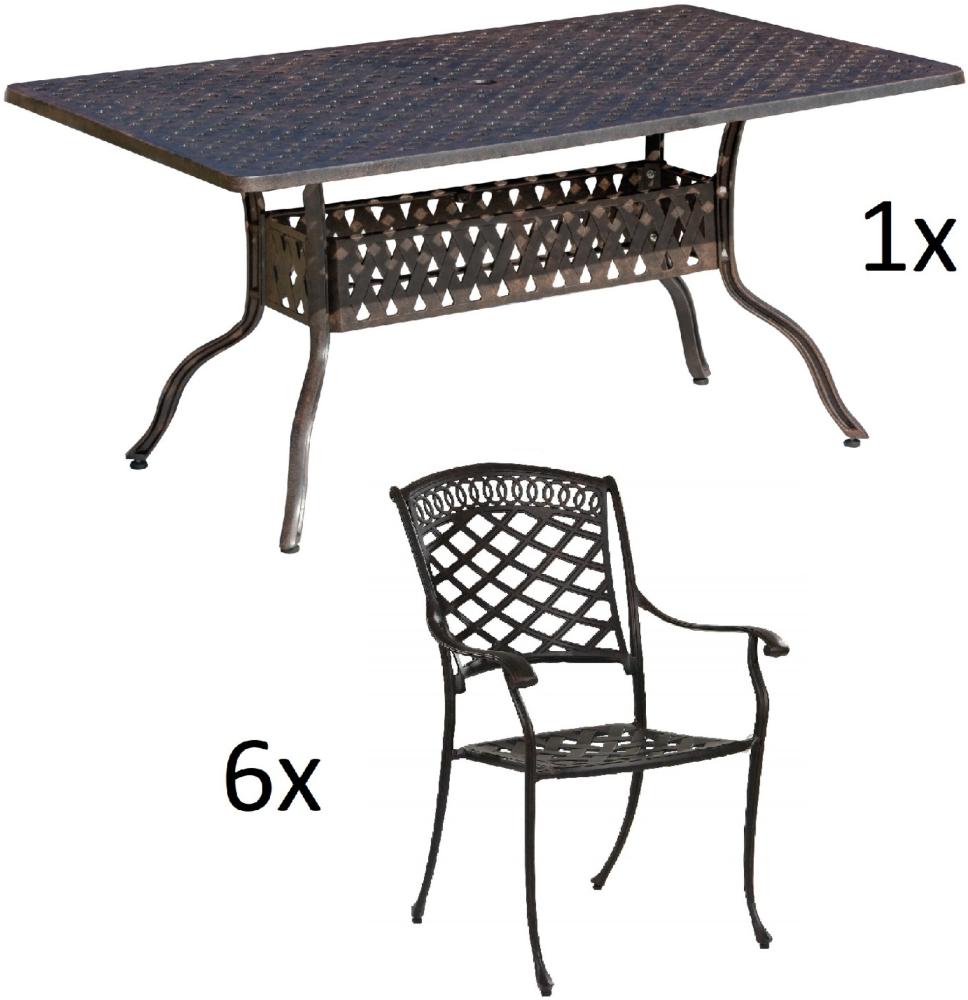 Inko 7-teilige Sitzgruppe Alu-Guss bronze Tisch 120x80x74 cm cm mit 6 Sesseln Tisch 120x80 cm mit 6x Sessel Urban Bild 1