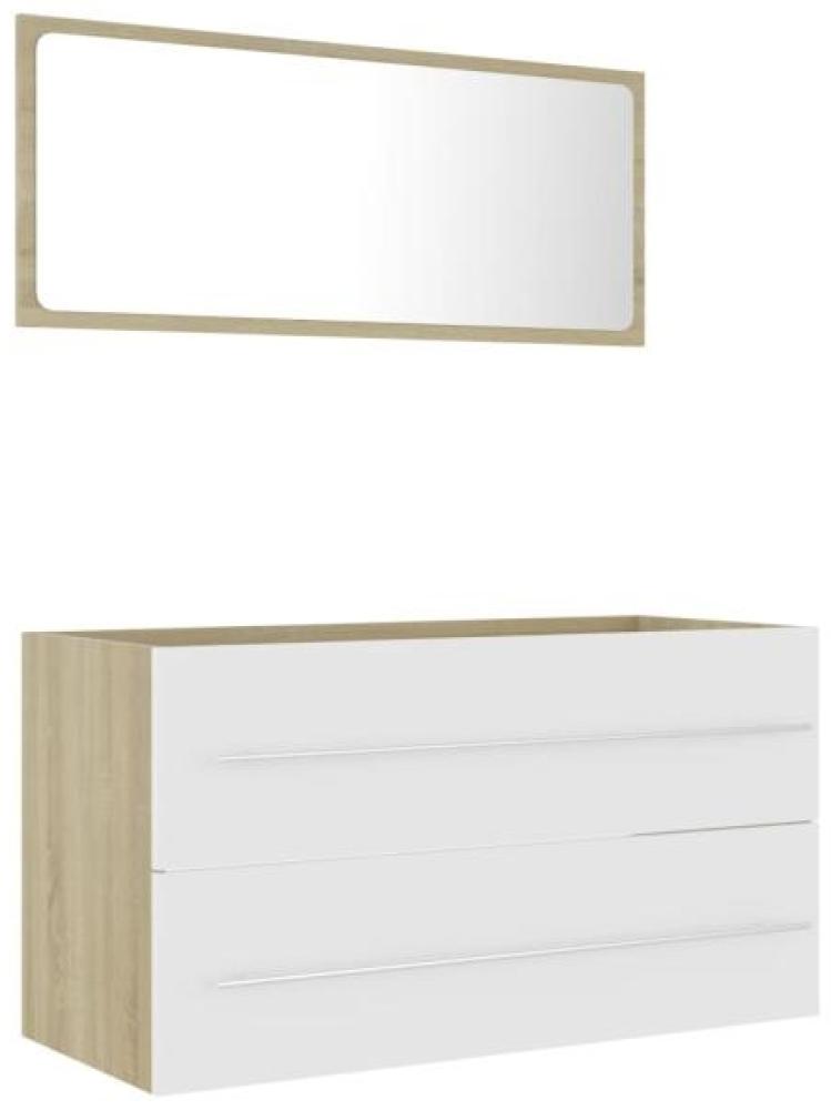 vidaXL 2-tlg. Badmöbel-Set Weiß und Sonoma-Eiche Spanplatte, 90 x 38,5 x 48 cm Bild 1