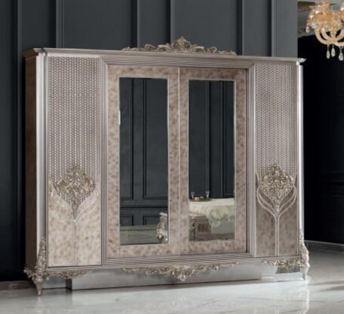 Casa Padrino Luxus Barock Schlafzimmerschrank Silber - Prunkvoller Massivholz Kleiderschrank im Barockstil - Barock Schlafzimmer Möbel Bild 1