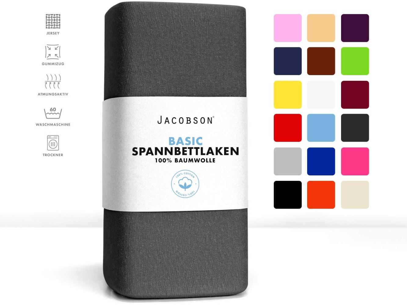 Jacobson Jersey Spannbettlaken Spannbetttuch Baumwolle Bettlaken (180x200-200x220 cm, Anthrazit) Bild 1