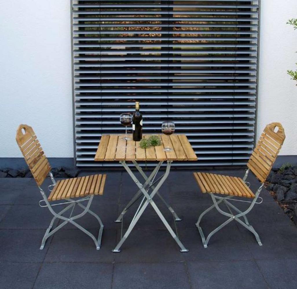 Gartengarnitur Kurgarten-Garnitur Tisch Stuhl 3-teilig, Flachstahl verzinkt + Robinie Bild 1