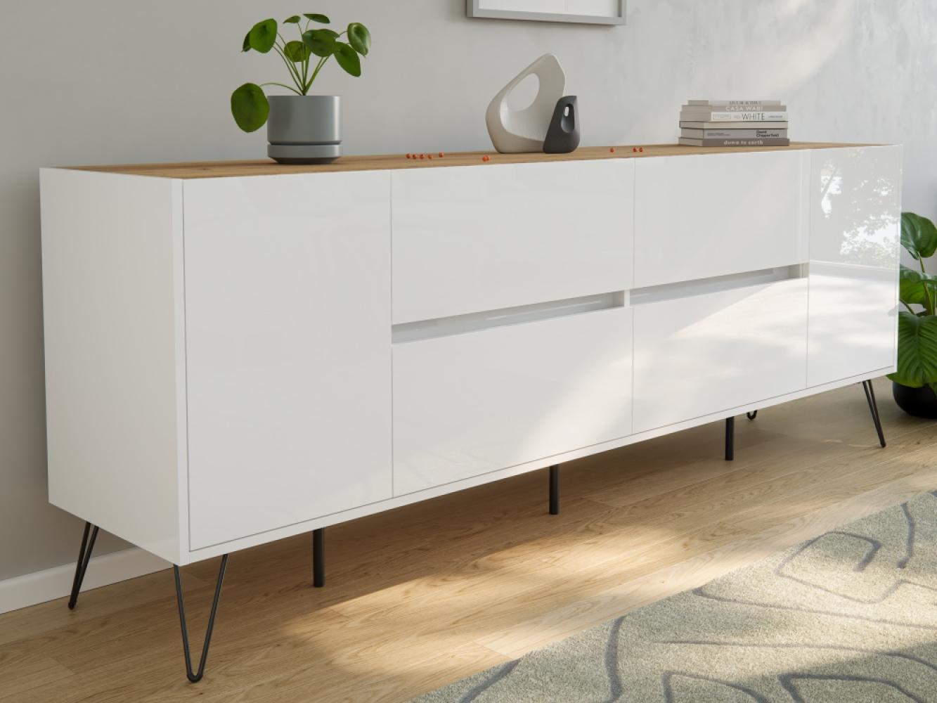 Magnolia Home 'Heros' Sideboard mit SoftClose, Holz weiß / natur, 72 x 42 x 199 cm Bild 1